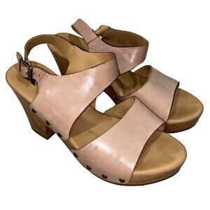KORKS Women's Slingback Platform Sandals Pink Leather Block Heel Size 7